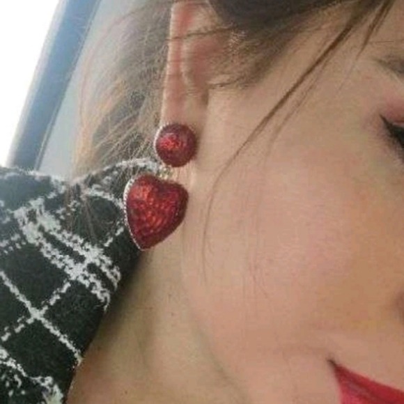Gold Red Heart earrings strawberry drop dangle retro rockabilly pinup 💖2/$30 - Picture 14 of 15